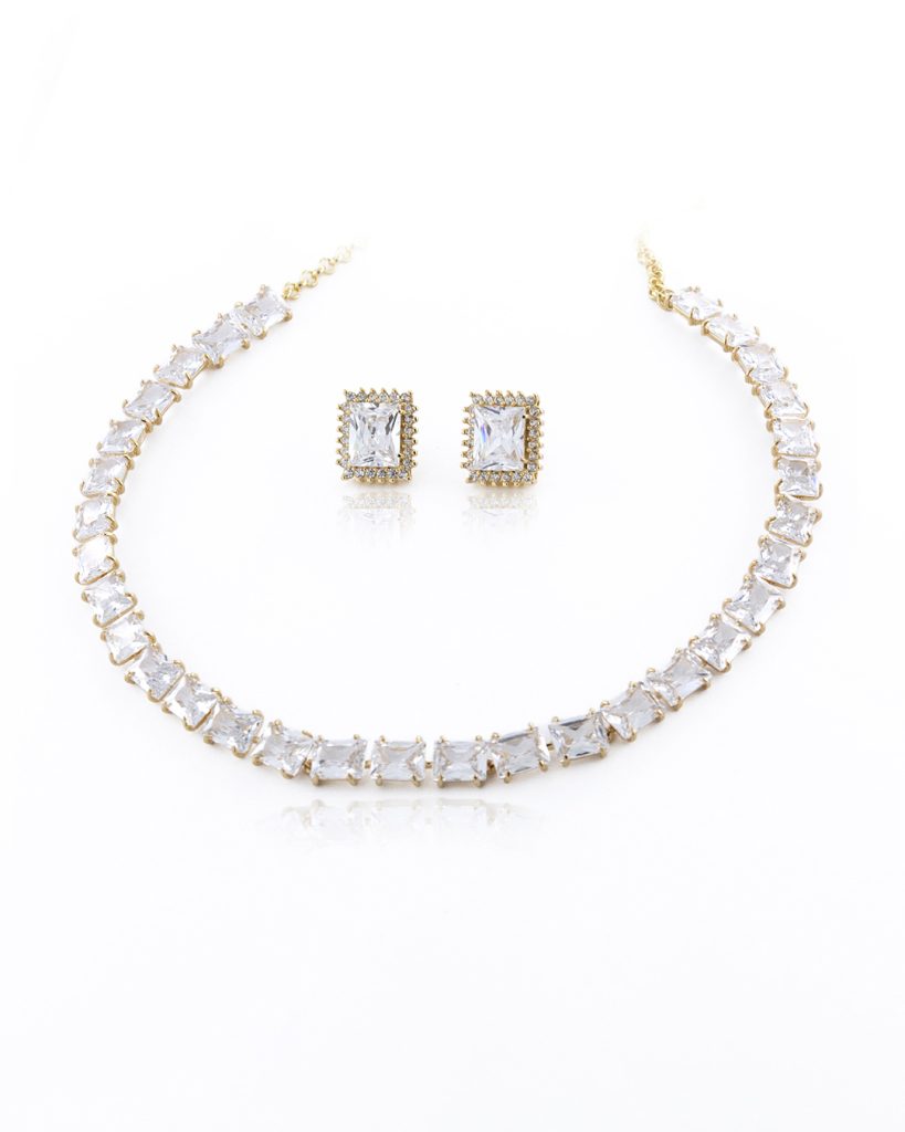 Conjunto Colar e Brinco Zircônia Banhado à Ouro